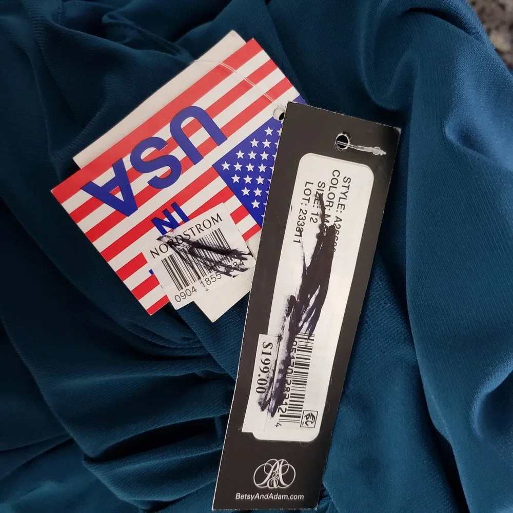 Betsy & Adam Dress Size 12 Mallard Teal Ruched Mock Neck Draped Maxi Gown - Picture 9 of 11